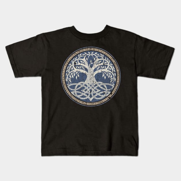 Tree of Life Yggdrasil Norse Pagan Viking Mythology Kids T-Shirt by Blue Pagan